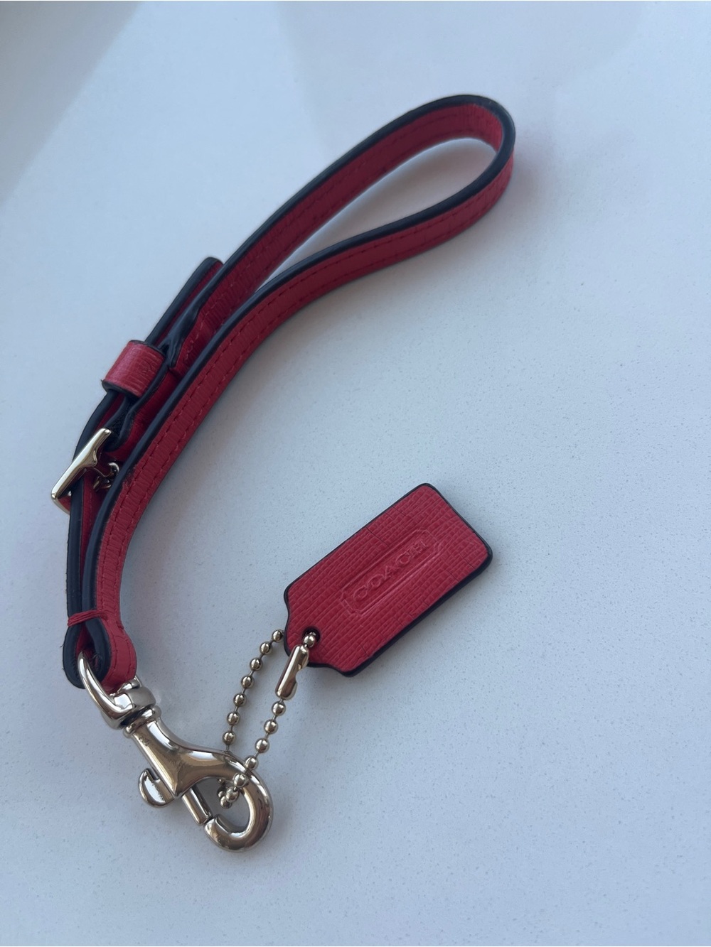 Coach Red Leather Wristlet Strap with Tag and Silver Hardware